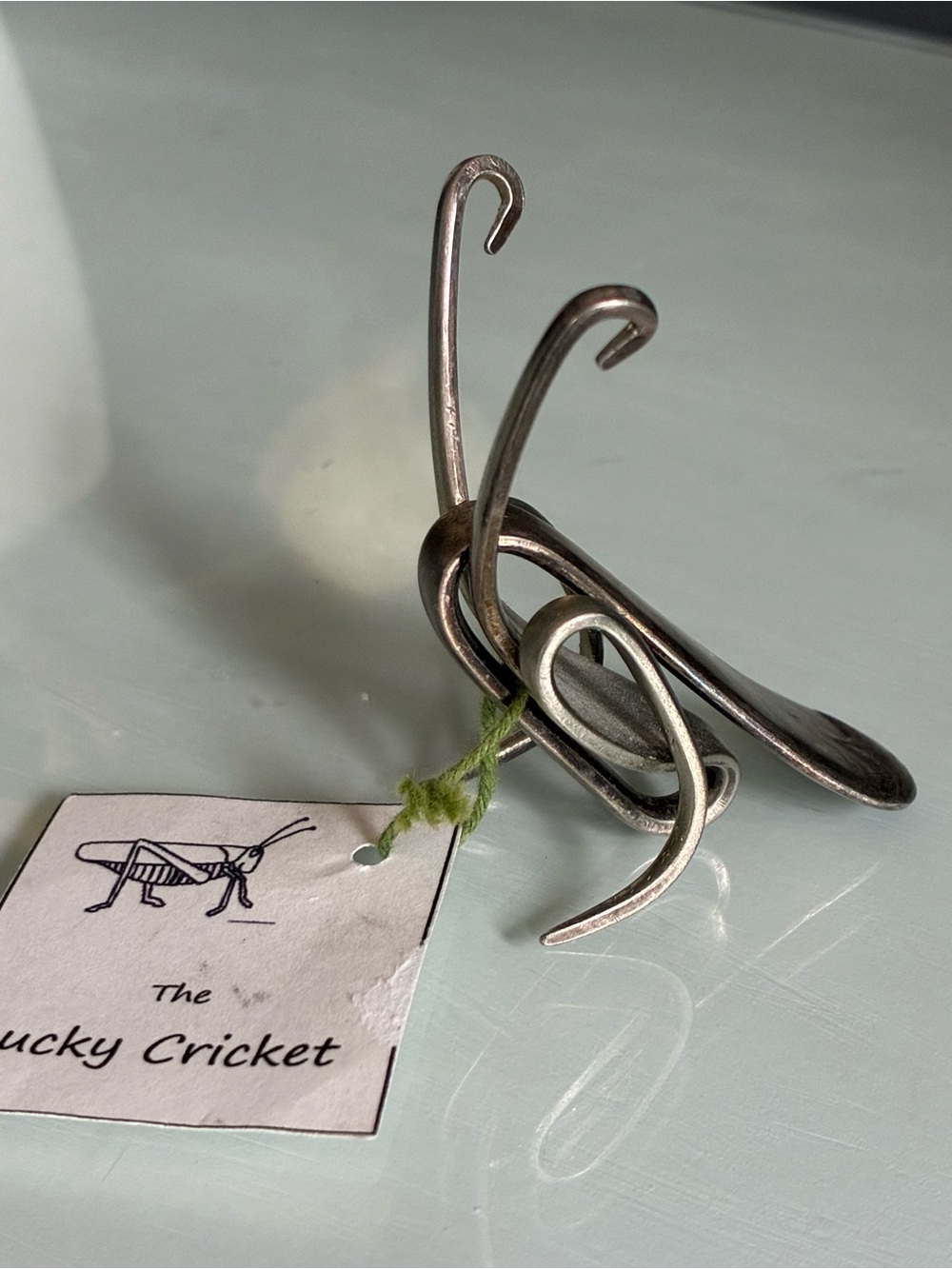 Silver-Tone  Lucky Cricket Fork Sculpture Decorative Accent